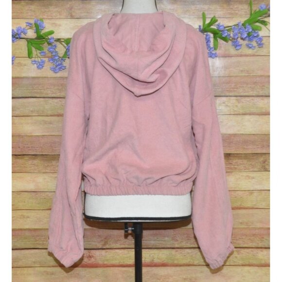MINE Ladies Dusty Rose Pink Crop Corduroy Hooded Jacket Size L Full Zip Hoodie - Picture 9 of 12